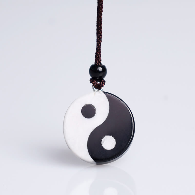 Black Obsidian White Turquoise Yin Yang Balance Necklace