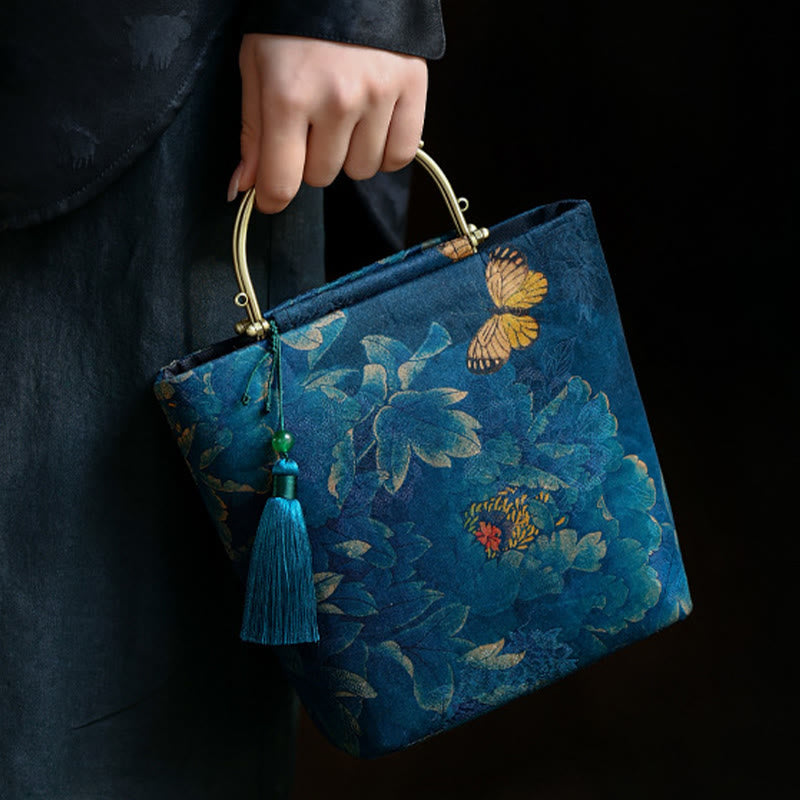 Blue Leaves Butterfly Spiritual Jewelry Bag 19cm | Healing Sounds