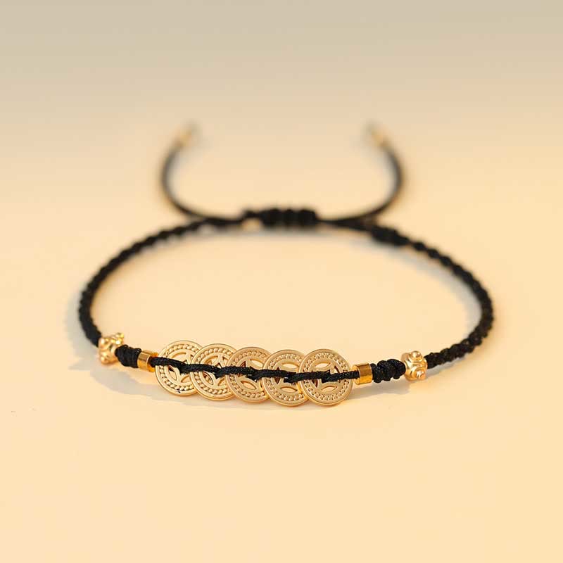 Copper Coin Red String Bracelet for Luck & Protection