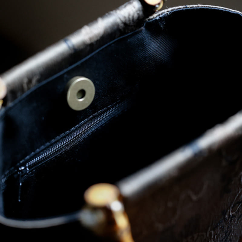 Bamboo Leaves Butterfly Koi Fish Handbag with Jade Handles