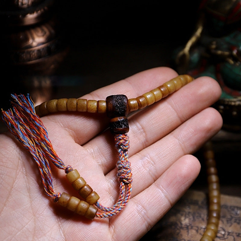 Yak Bone Amber 108 Bead Mala Bracelet for Balance
