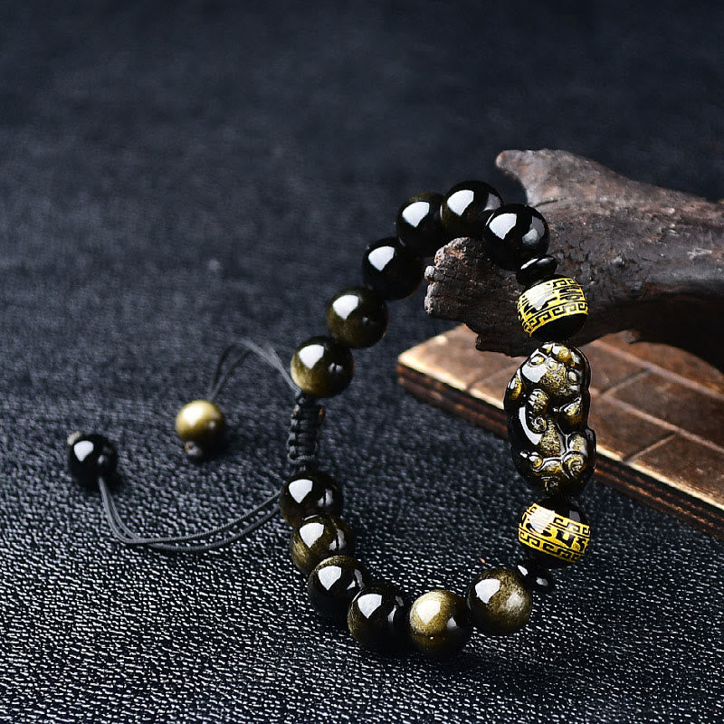 Gold Sheen Obsidian PiXiu Wealth Bracelet