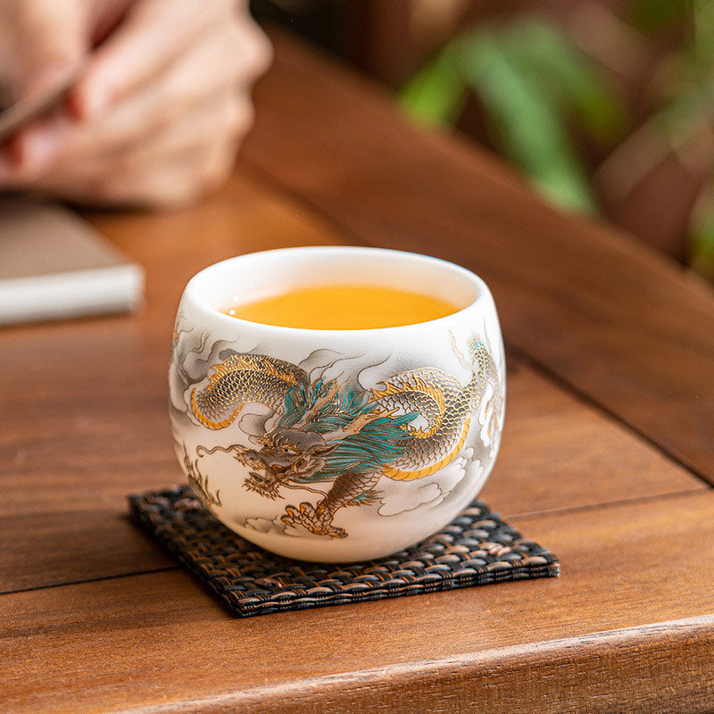 Dragon Phoenix Ceramic Teacup 130ml Zen Decor Gift