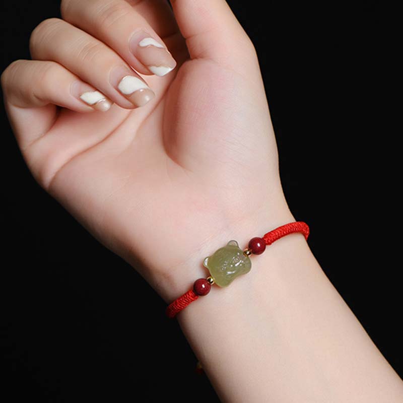 Jade Cinnabar Lucky Tiger String Bracelet for Protection & Luck