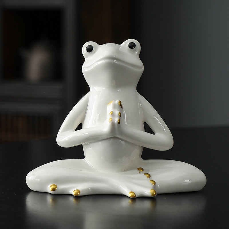 Meditating Ceramic Zen Frog Statue for Decor