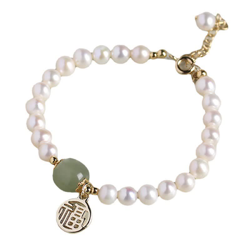 Natural Pearl Hetian Jade Bracelet for Happiness & Healing