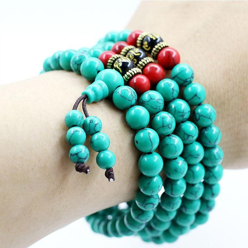 8mm Tibetan Turquoise Purification Gemstone Mala Necklace