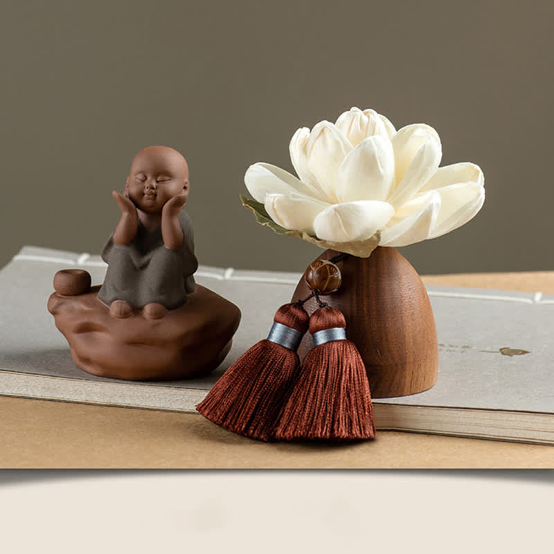 Black Peach Wood Buddha Flower Zen Decor 5.4cm Calm Cure