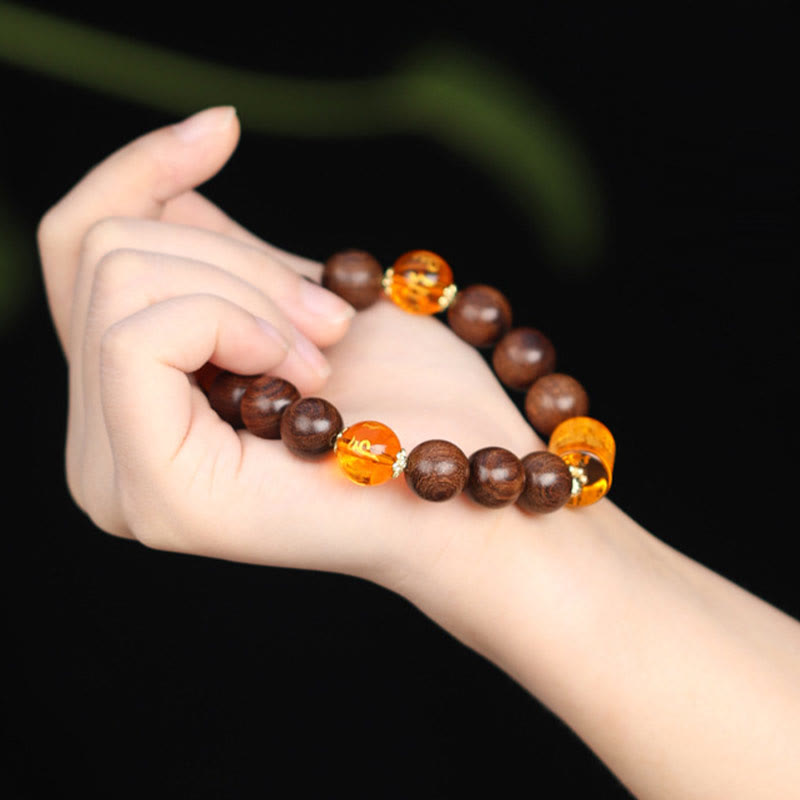 Om Mani Padme Hum Bracelet in Phoebe Zhennan Wood for Spiritual Protection