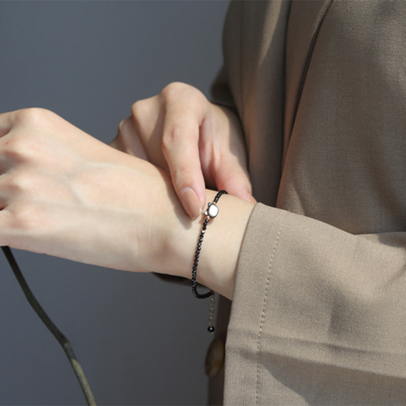 Clear Quartz Bracelet with White Crystal & 14K Gold Plated Healing Cat Charm