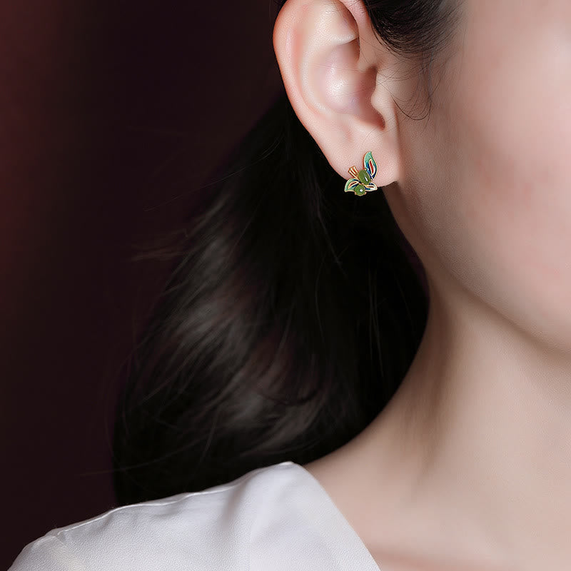 925 Sterling Silver Gold Plated Cyan Jade Butterfly Earrings