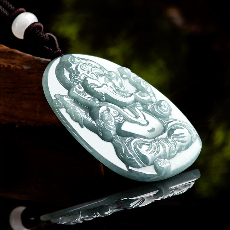 Natural Jade Ganesh Protection Necklace | Elephant Amulet