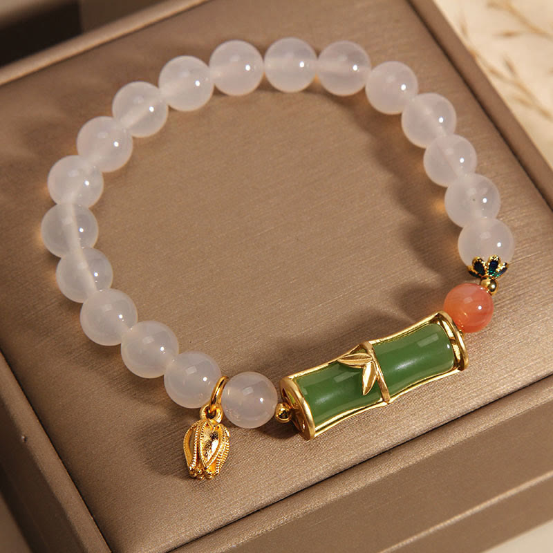 White Agate Jadeite Bamboo Positivity Bracelet 14-16cm