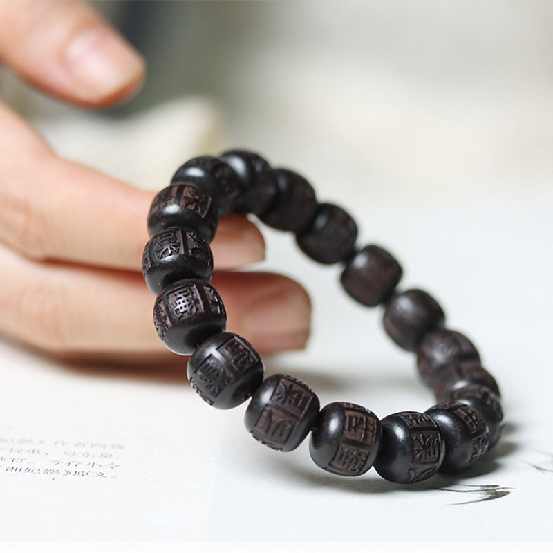 Ebony Wood Om Mani Padme Hum Balance Bracelet 13mm Unisex