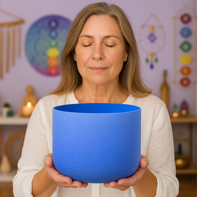Blue Throat Chakra Crystal Singing Bowl - G Note