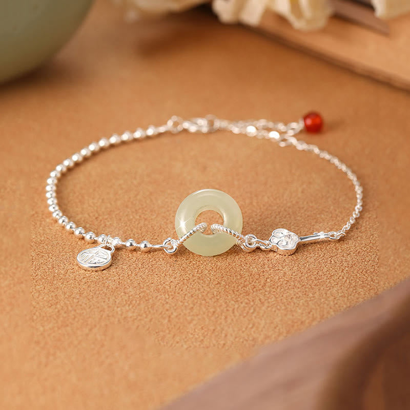 925 Sterling Silver Hetian Jade Luck Chain Bracelet
