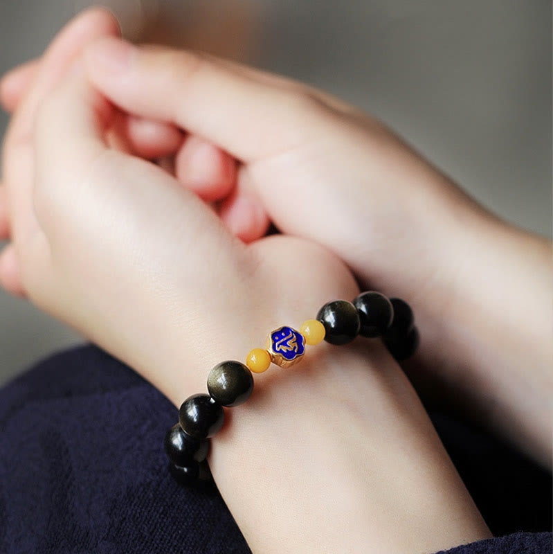 10mm Gold Sheen Obsidian Chinese Zodiac Protection Bracelet