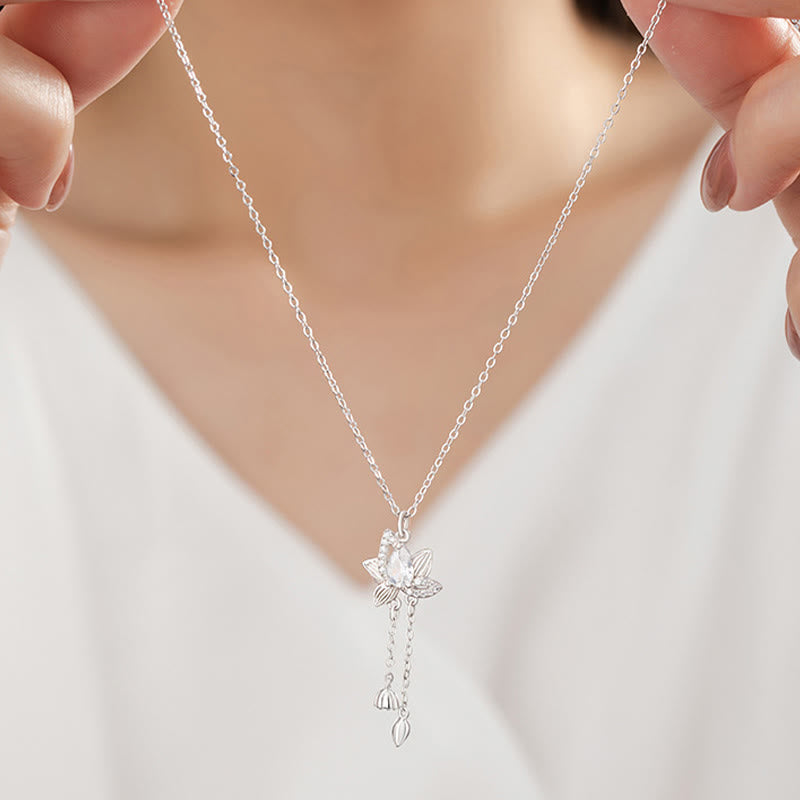 925 Sterling Silver Lotus Zircon Enlightenment Necklace