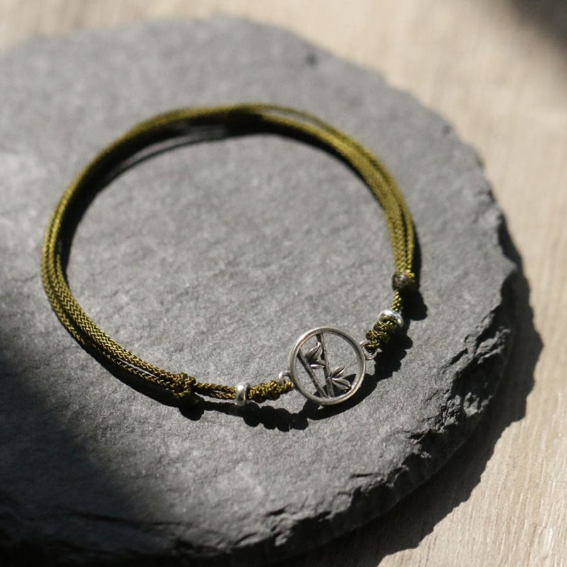 Unisex 925 Sterling Silver Bamboo Red String Bracelet