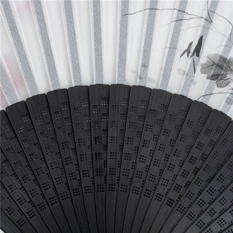 Plum Blossom Silk Bamboo Folding Fan 22.5cm Elegant Handheld