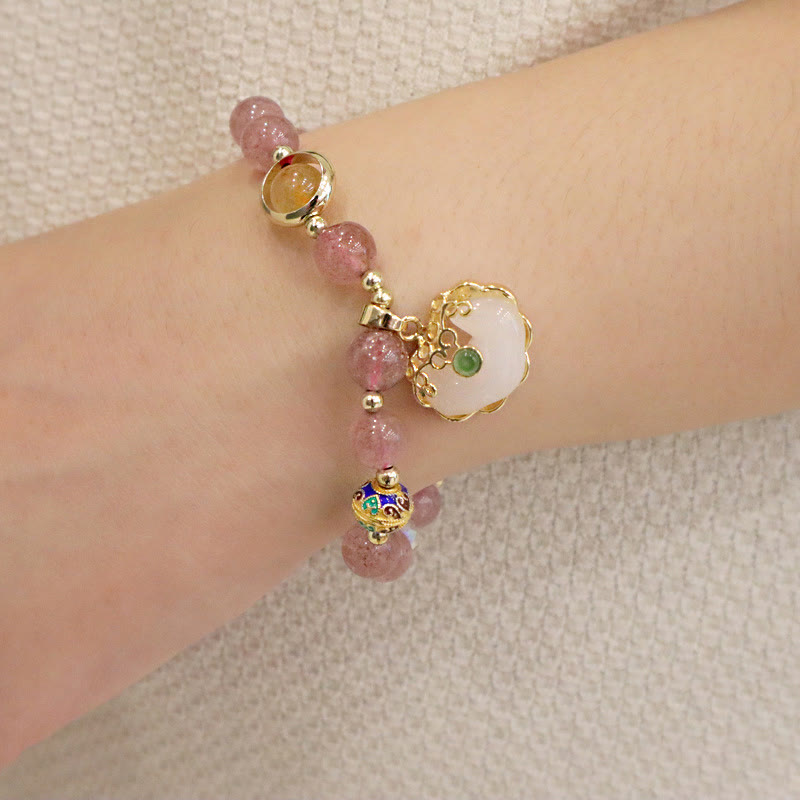 Strawberry Quartz Healing Bracelet with Chinese Lock Charm