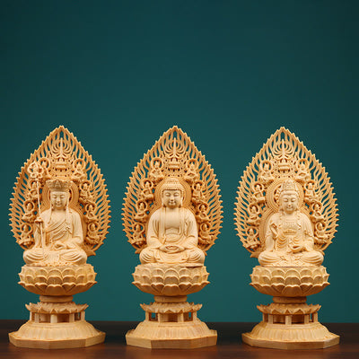 Handmade Boxwood Buddha Statue for Home Grounding Decor