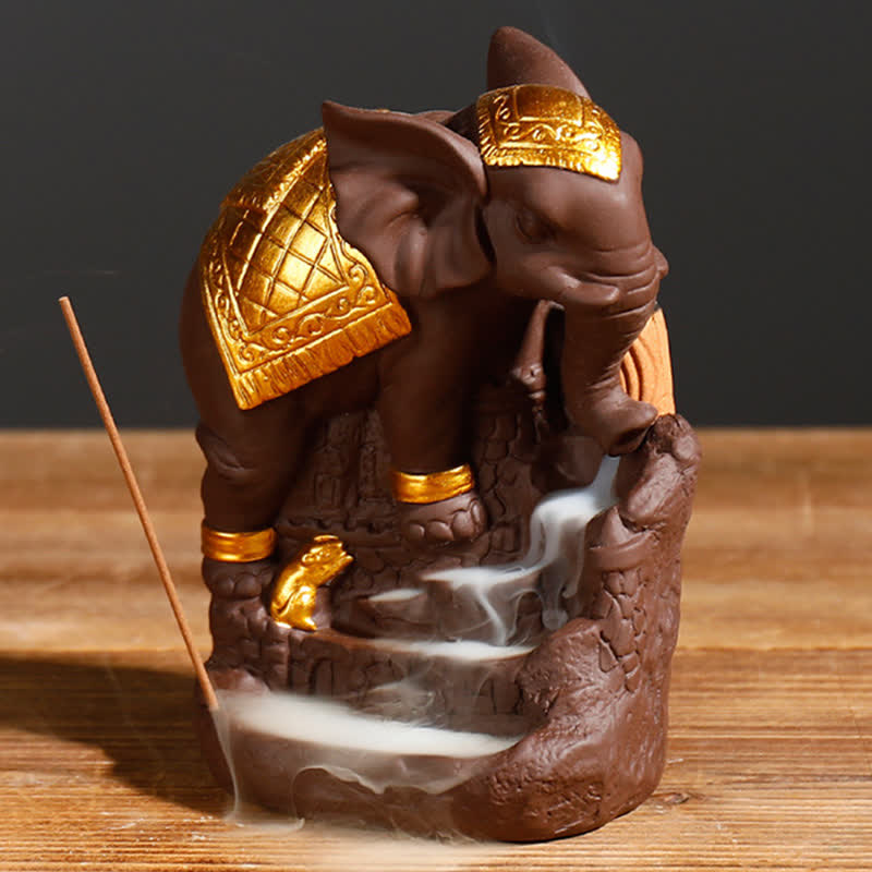 Purple Clay Tibetan Elephant Backflow Incense Burner for Peace