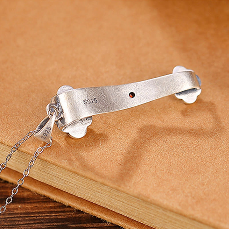 925 Sterling Silver Jade Necklace with Ruyi Handle for Blessings