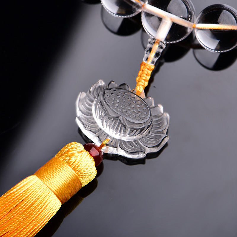 White Crystal Lotus Wrist Mala Meditation Bracelet 14mm