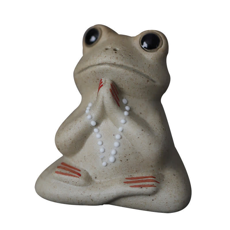 Meditating Ceramic Small Frog Statue for Zen Calm Décor