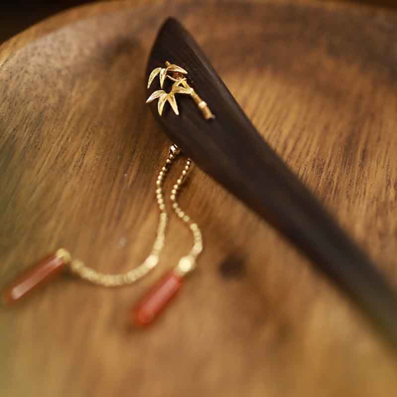 Red Agate Ebony Wood Confidence Tassel Chinese Hairpin