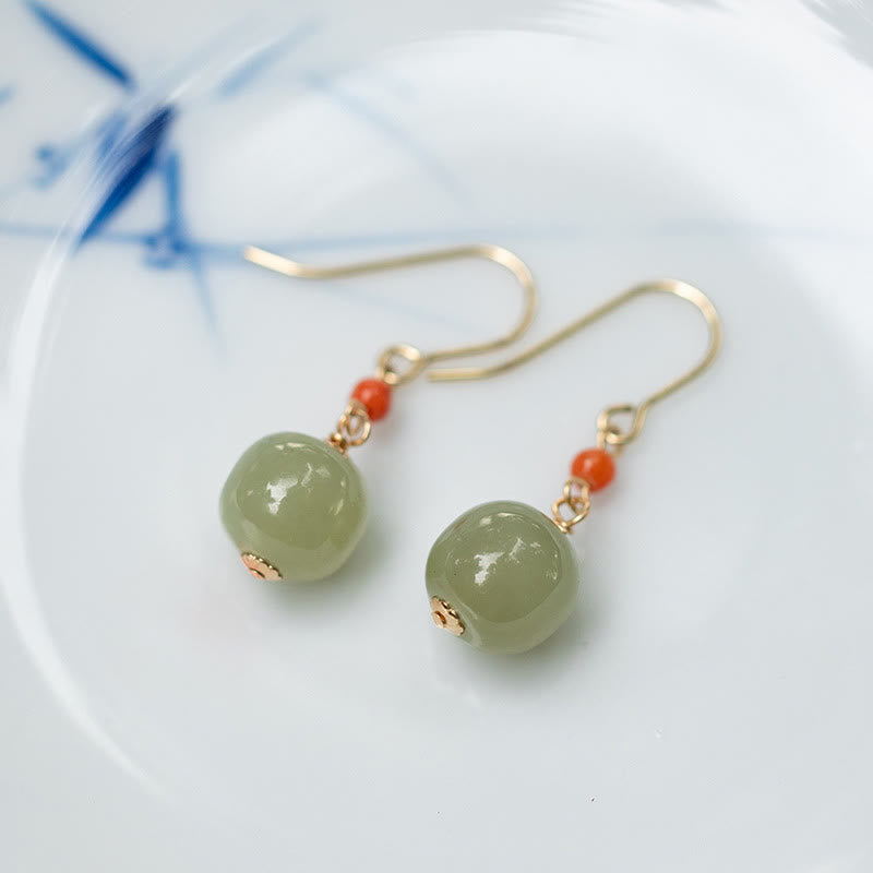 925 Sterling Silver Jade Drop Earrings for Luck & Prosperity