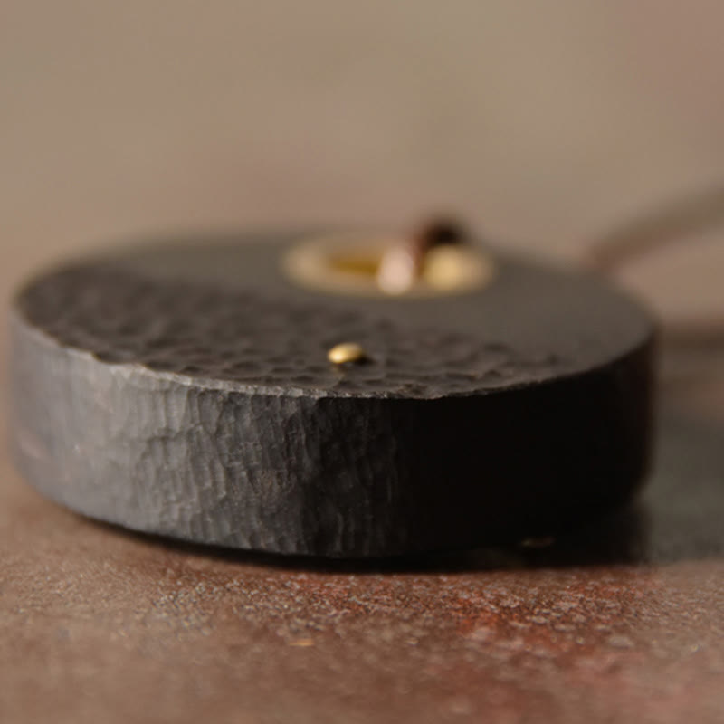 Unisex Ebony Wood Spiritual Necklace with Copper Pendant for Peace