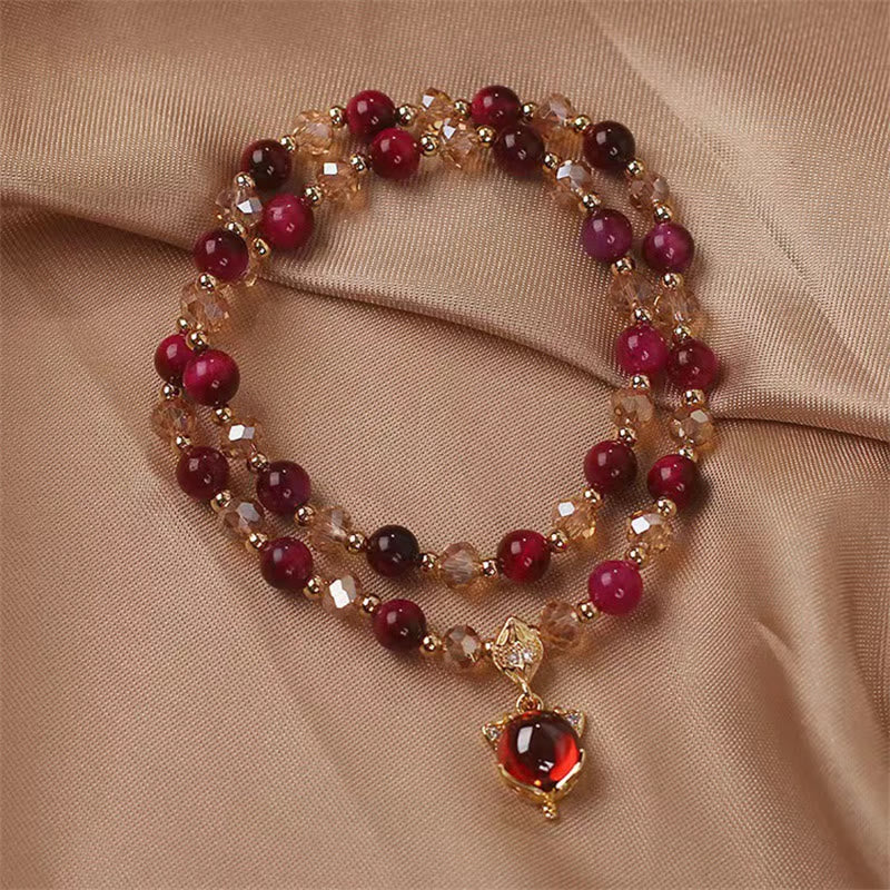 Red Tiger Eye Double Wrap Protection Bracelet for Balance