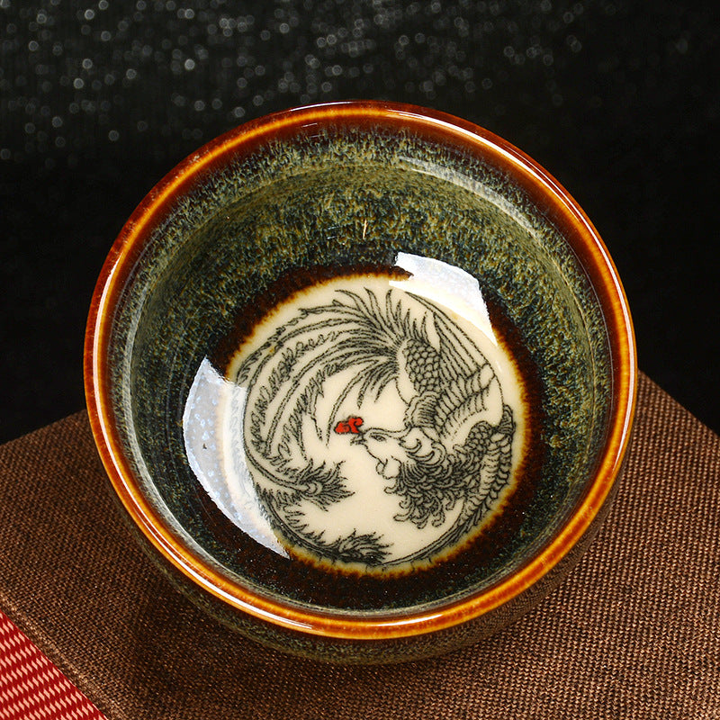 8cm Ceramic Jian Zhan Dragon Lotus Teacup | Zen Decor