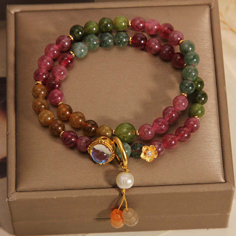 Double Wrap Multicolored Tourmaline Bracelet for Protection