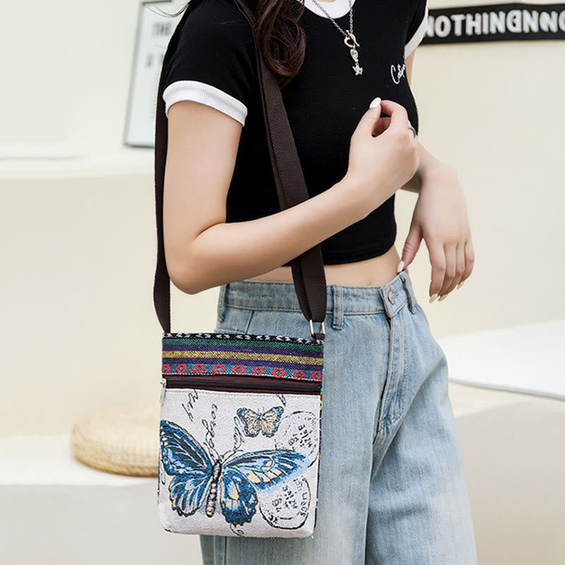 Elephant Butterfly Embroidered Spiritual Canvas Tote Bag