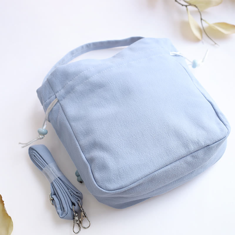 Embroidered Butterfly Lotus Cotton Linen Tote Bag 20cm