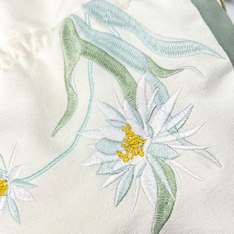 Embroidered Butterfly Lotus Cotton Linen Tote Bag 20cm
