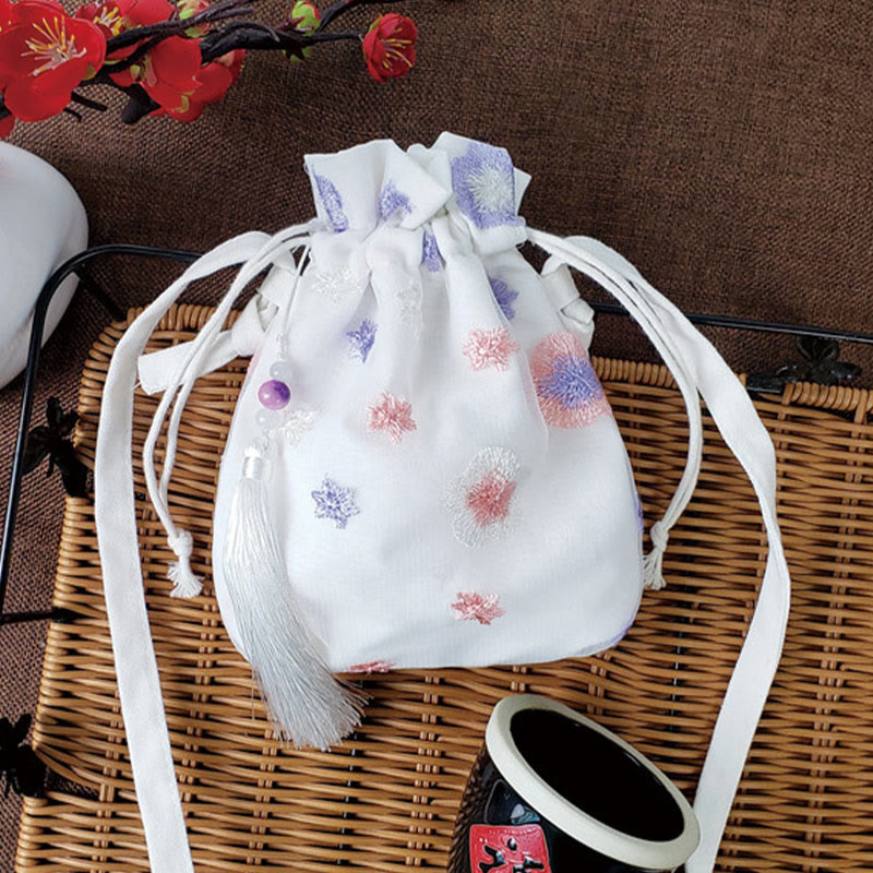 Embroidered Cherry Blossoms Vine Canvas Crossbody Bag 15x22cm