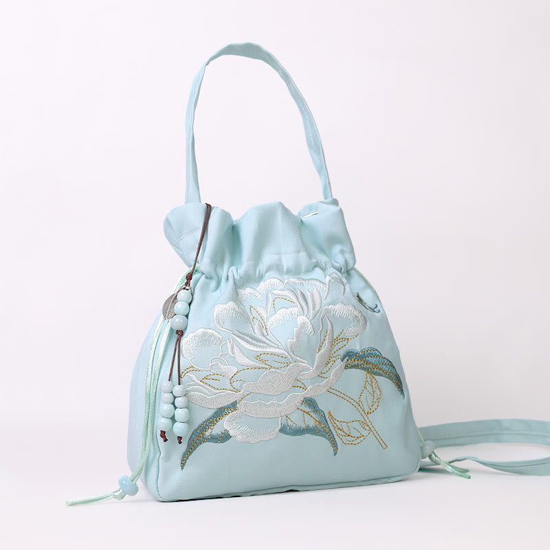 Embroidered Cotton Linen Tote Bag With Wisteria Flowers