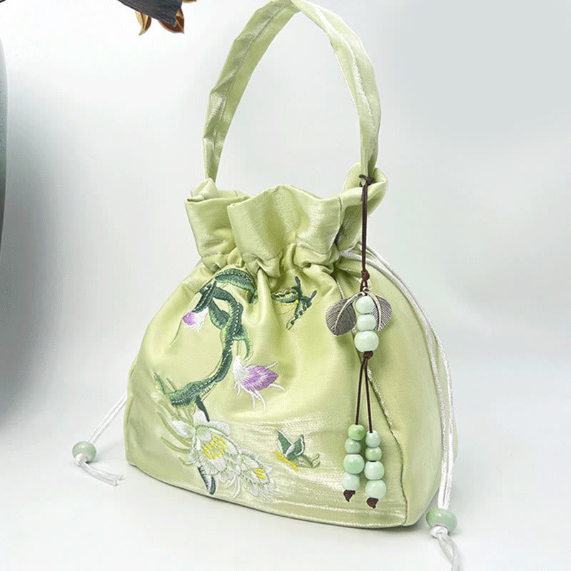 Embroidered Cotton Linen Tote Bag With Wisteria Flowers