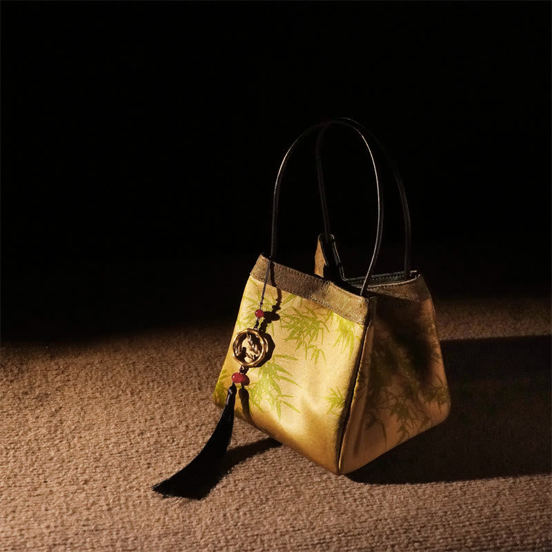 Embroidered Xiangyunsha Silk Shoulder Bag with Bamboo & Plum Flowers