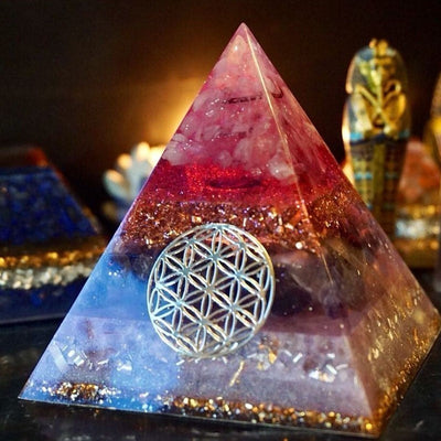 Orgone Pyramid with Natural Crystal Copper and Gold