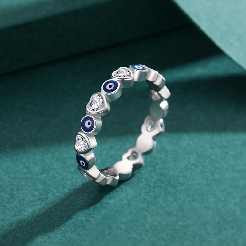 Evil Eye Love Heart Ring in 925 Sterling Silver - Protection & Blessing