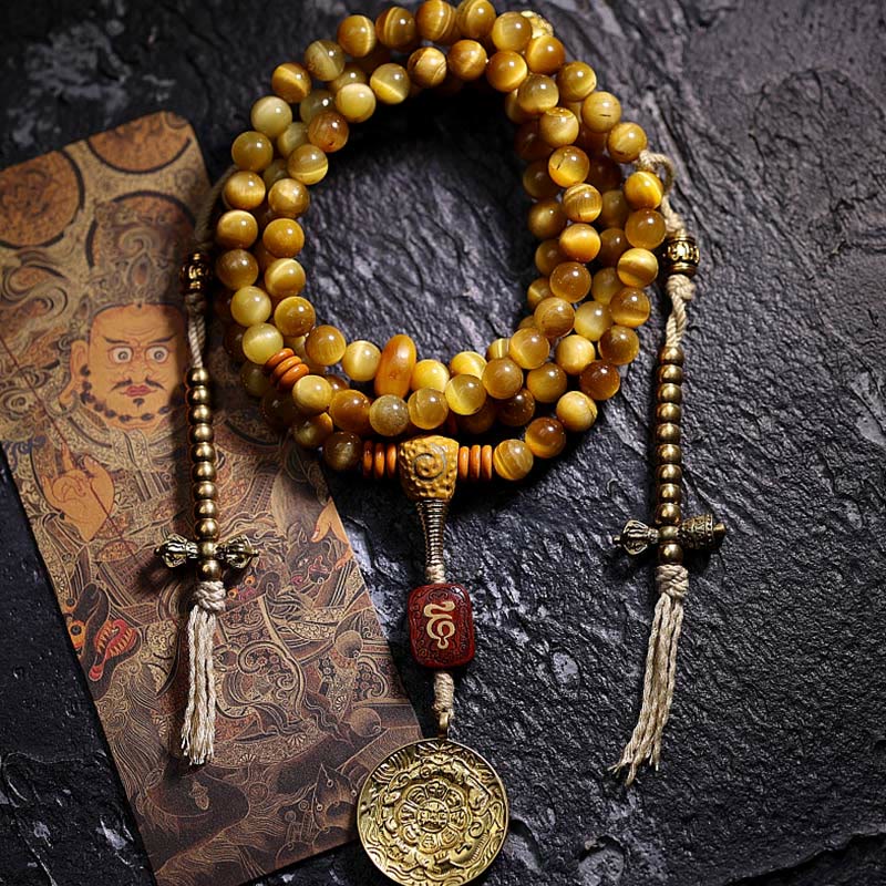 108 Bead Tiger Eye Protection Mala Bracelet 6mm or 8mm