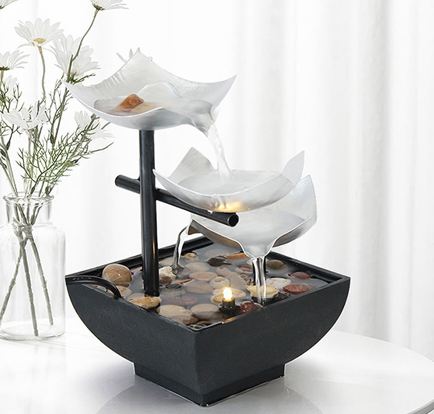 Three Layers Lotus Waterfall Fountain | Zen Tabletop Decor