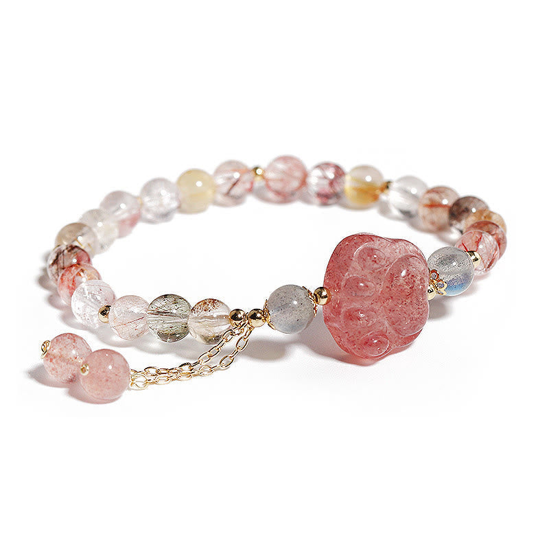 Strawberry Quartz Love Bracelet with Rutilated Quartz & Moonstone