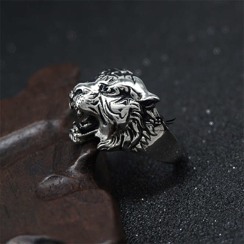 Titanium Steel Tiger Head Ring for Balance and Calm Energy