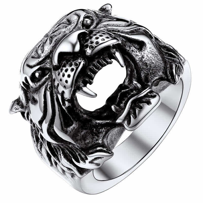 Titanium Steel Tiger Head Ring for Balance and Calm Energy